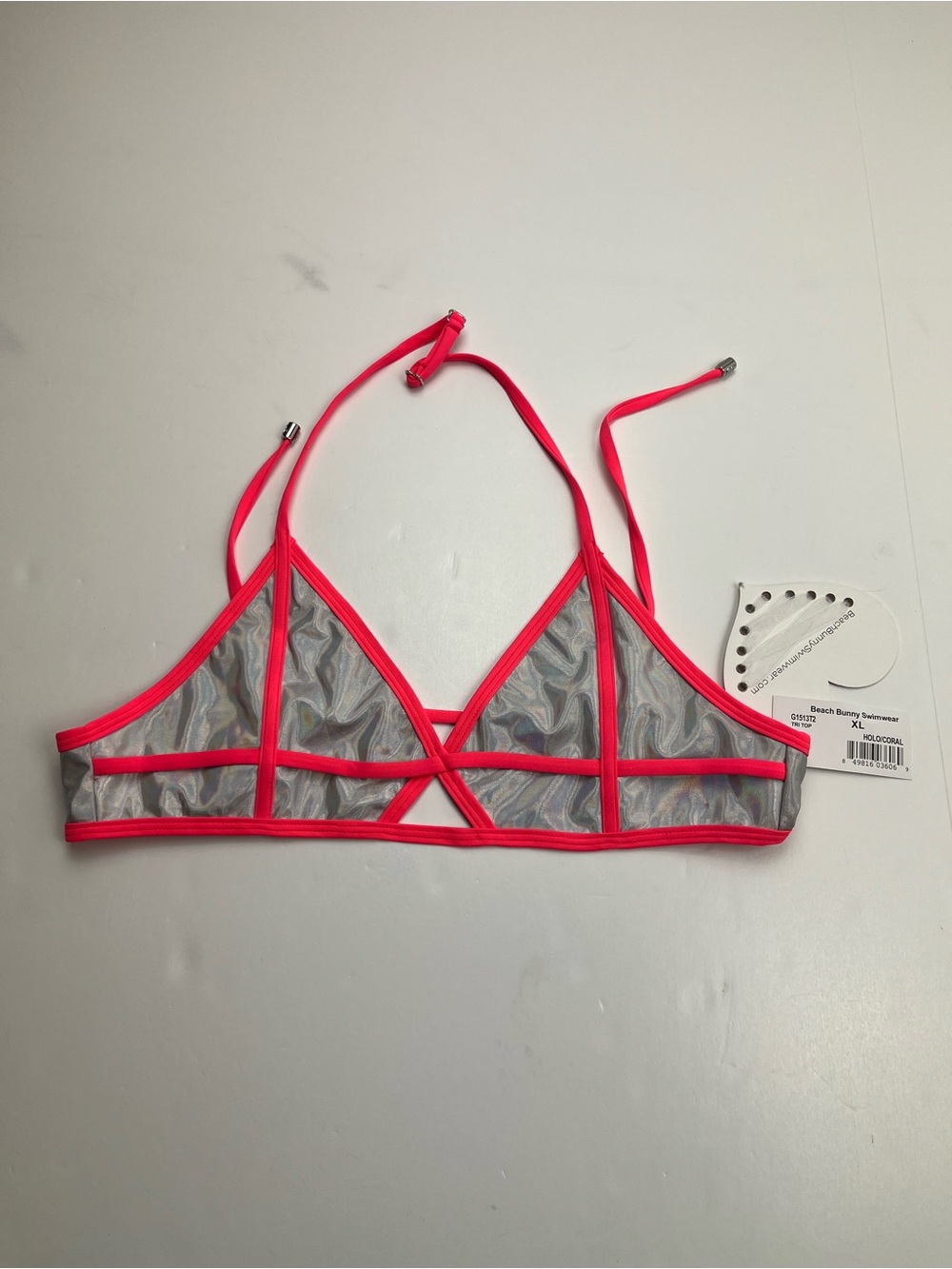 Beach Bunny Blade Runner Holographic Silver Coral Triangle Bikini Top XL NEW